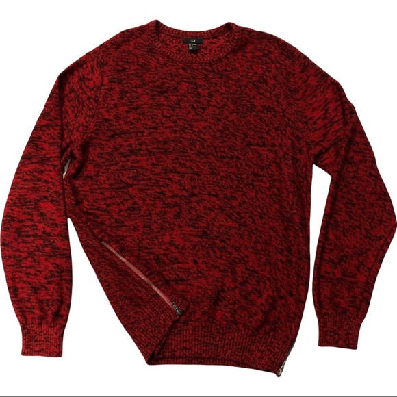H&M Knit Sweater Red & Black with Side Zippers Size L NWOT - Picture 1 of 8